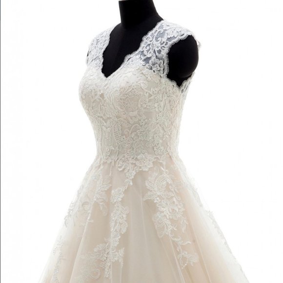 A- Line Court Train Tulle and Lace Wedding Dress - Picture 3 of 3